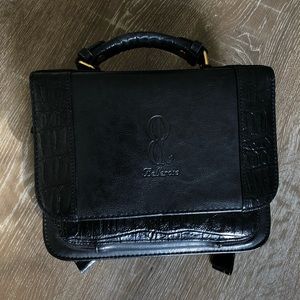 Vintage Top Handle Black Leather Square bag